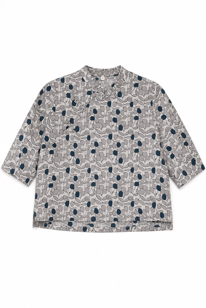 Black & Grey Leafy Cheongsam Samfoo Top