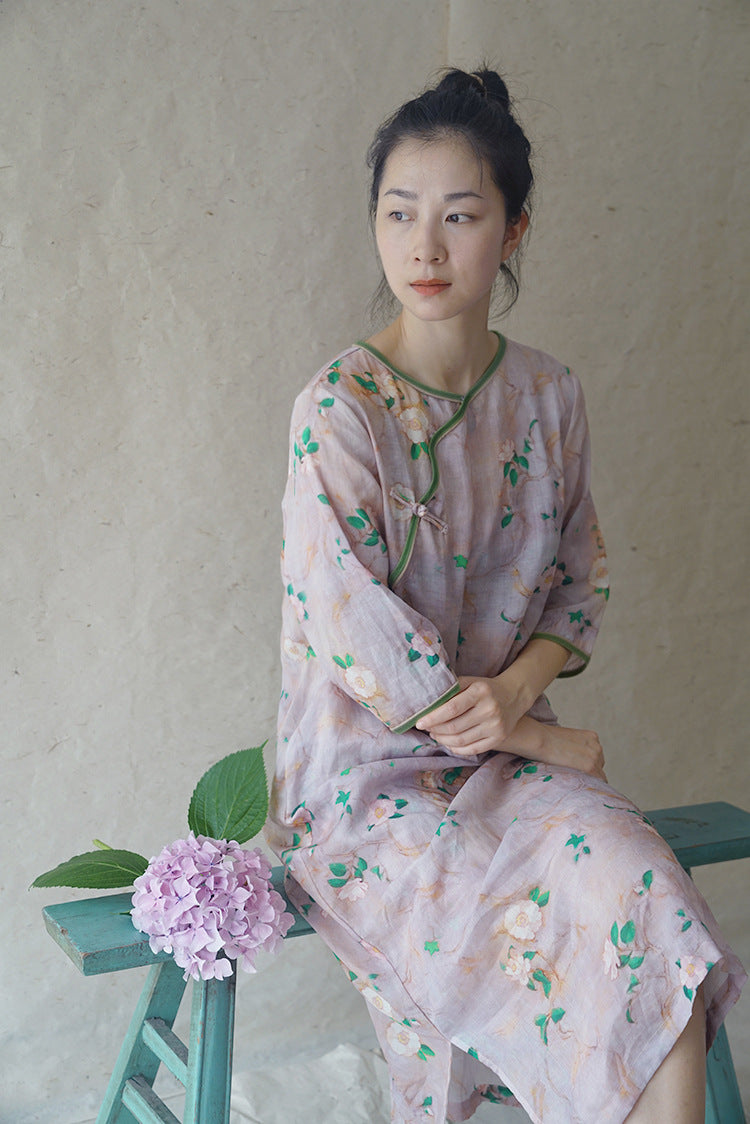 Camellia Cheongsam Dress 3/4 sleeves