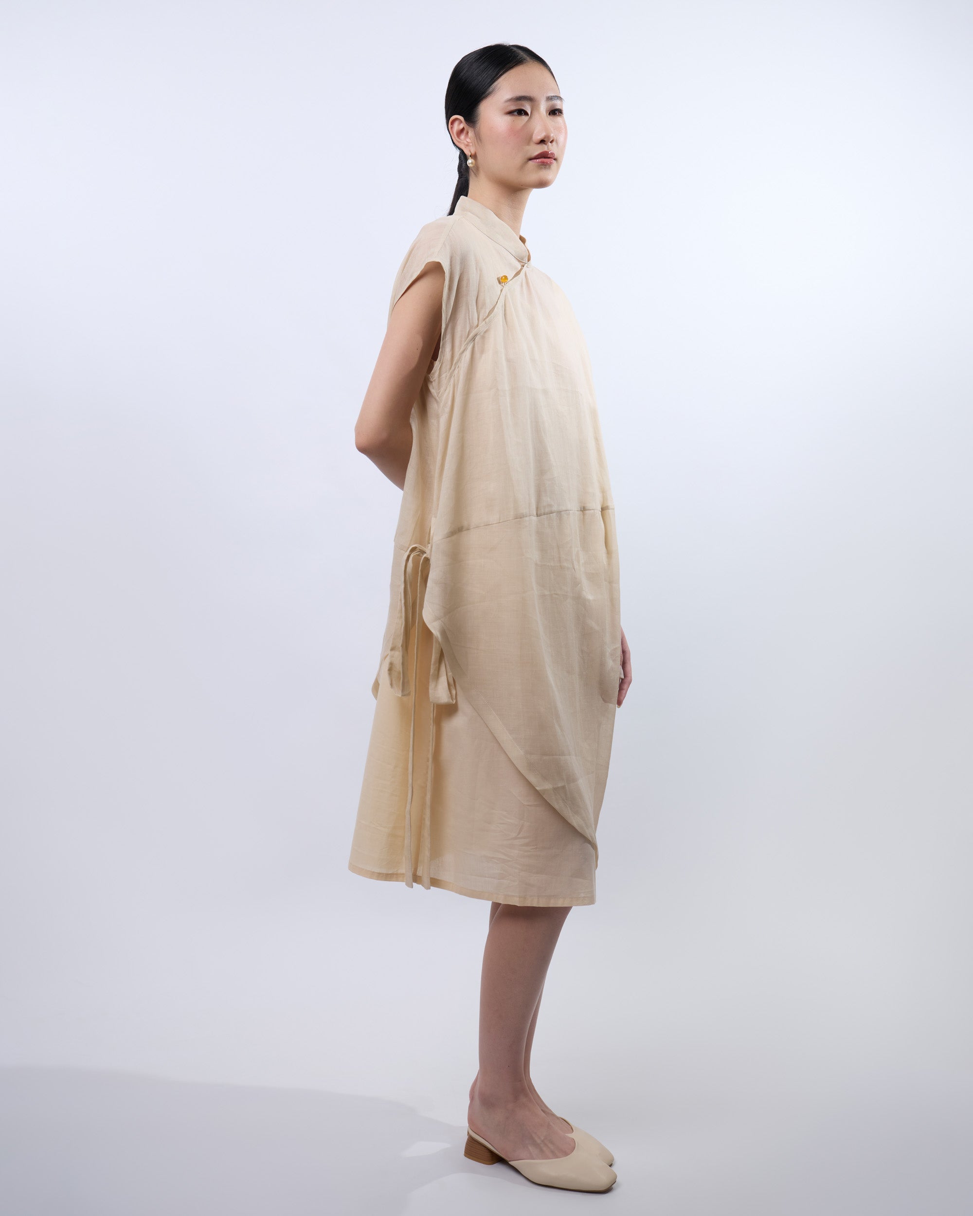 Cheongsam Cocoon Dress in Beige