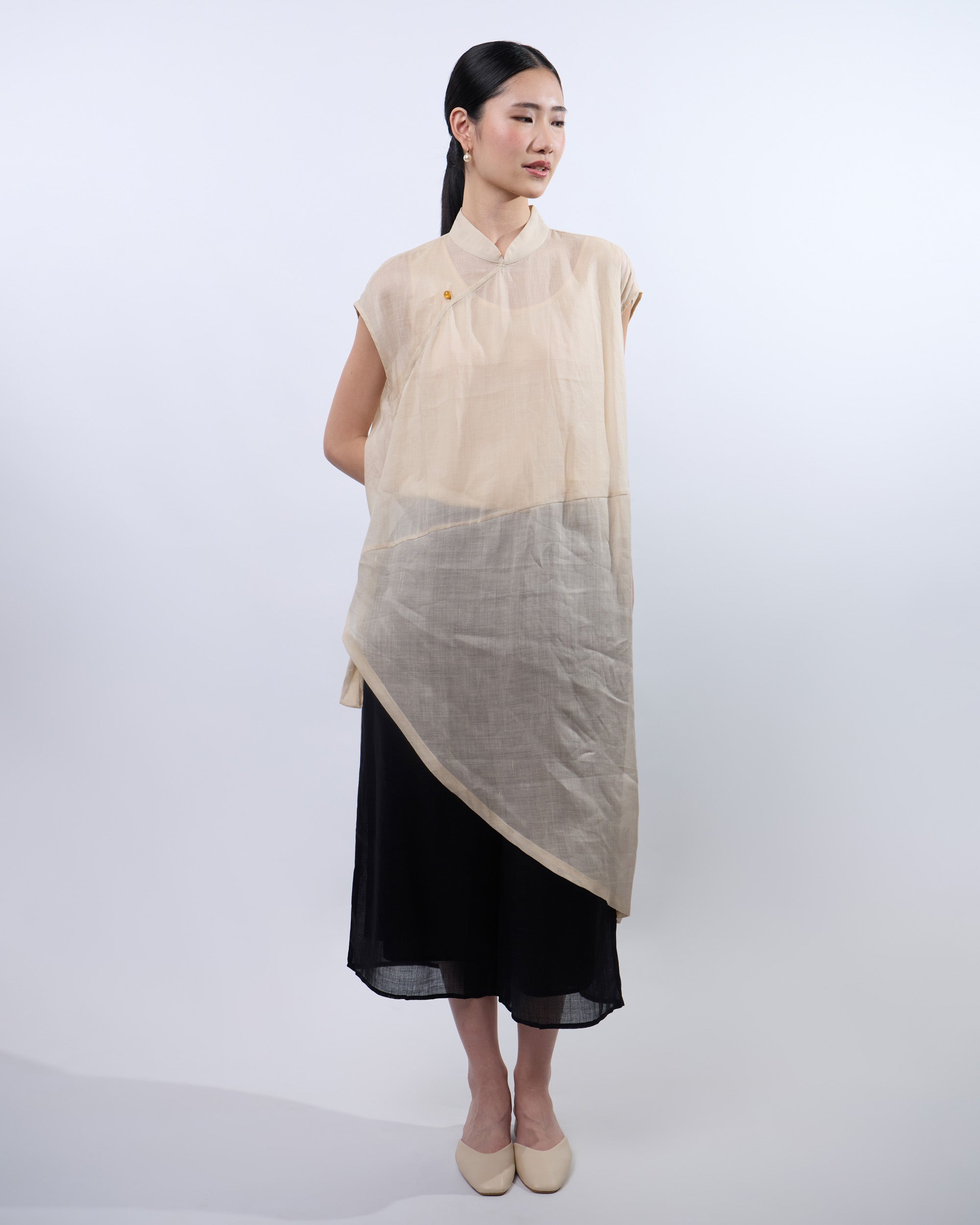 Cheongsam Cocoon Dress in Beige