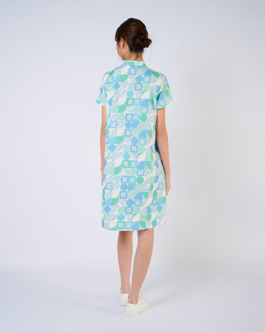 Cheongsam Midi Dress in Green Geometric