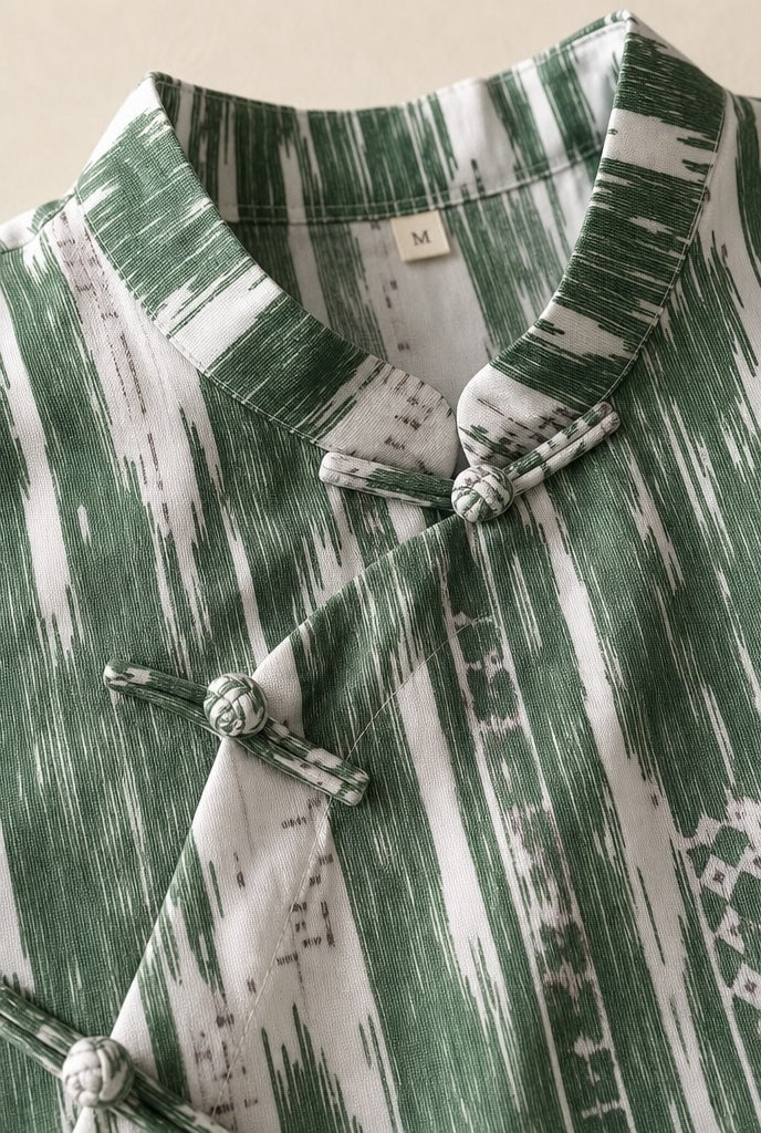Green Abstract Print Cheongsam Samfoo Top