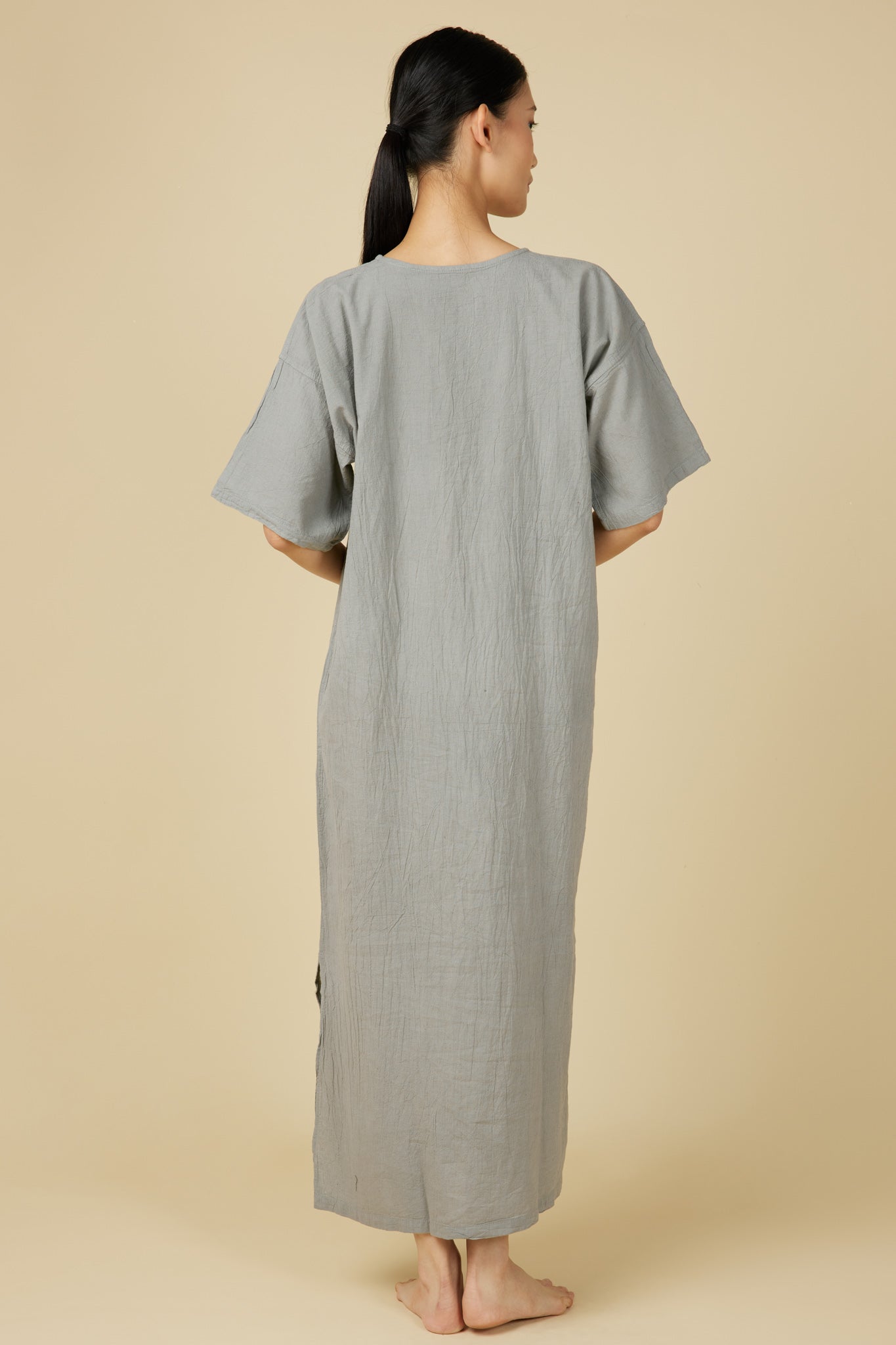 Hand Dyed Short Sleeve Dress in Light Grey