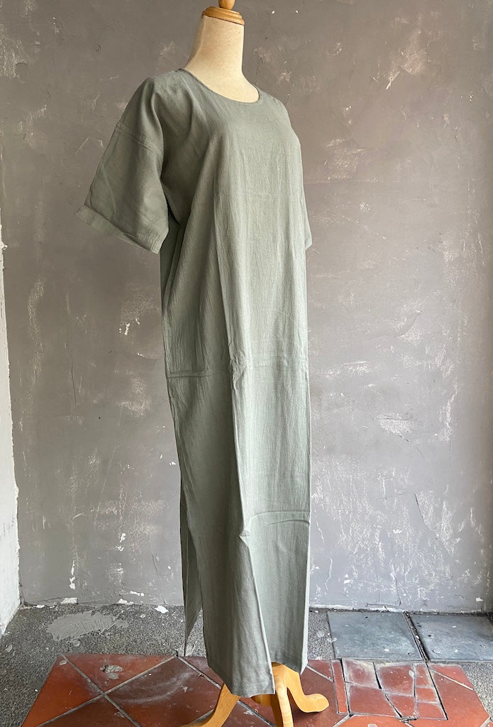 Hand Dyed Short Sleeve Dress in Light Grey