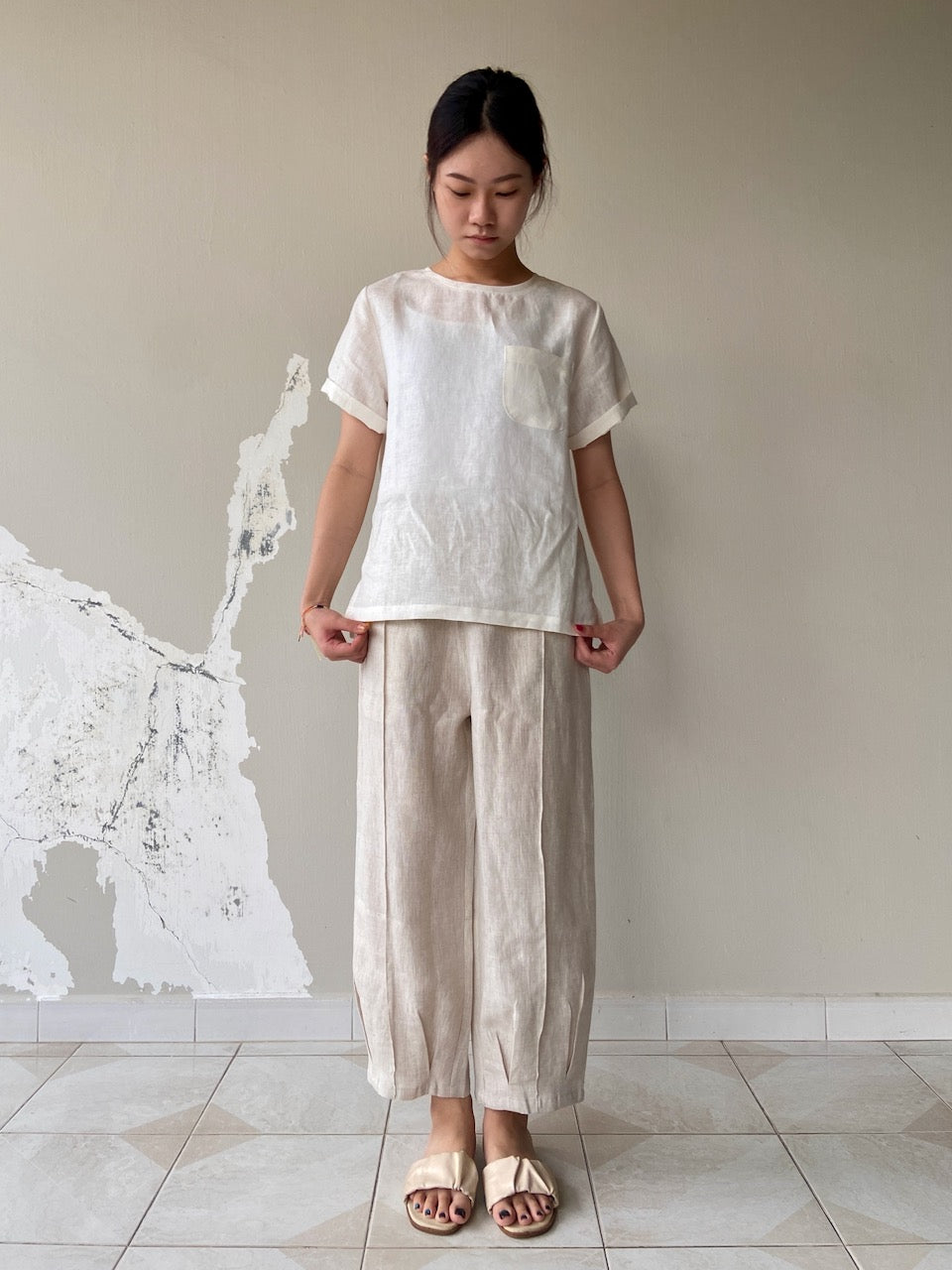 Linen Harem Pants in Natural