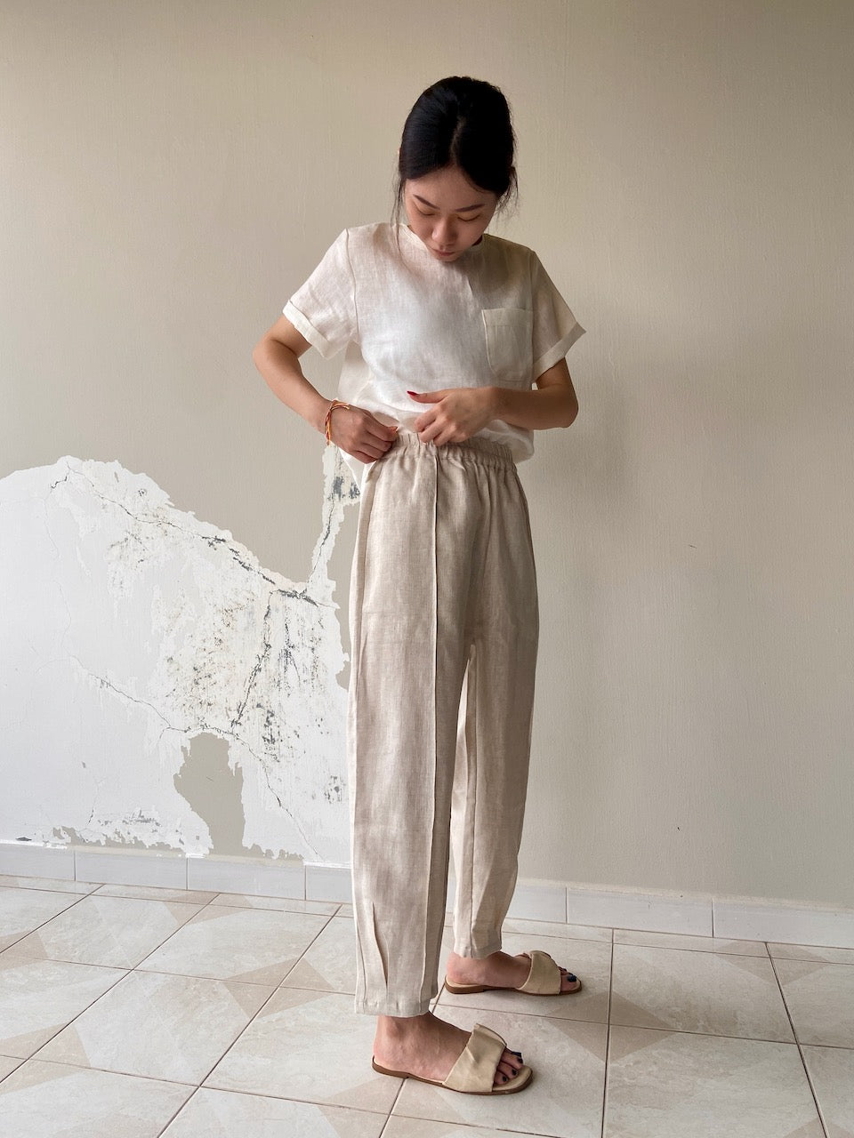 Linen Harem Pants in Natural