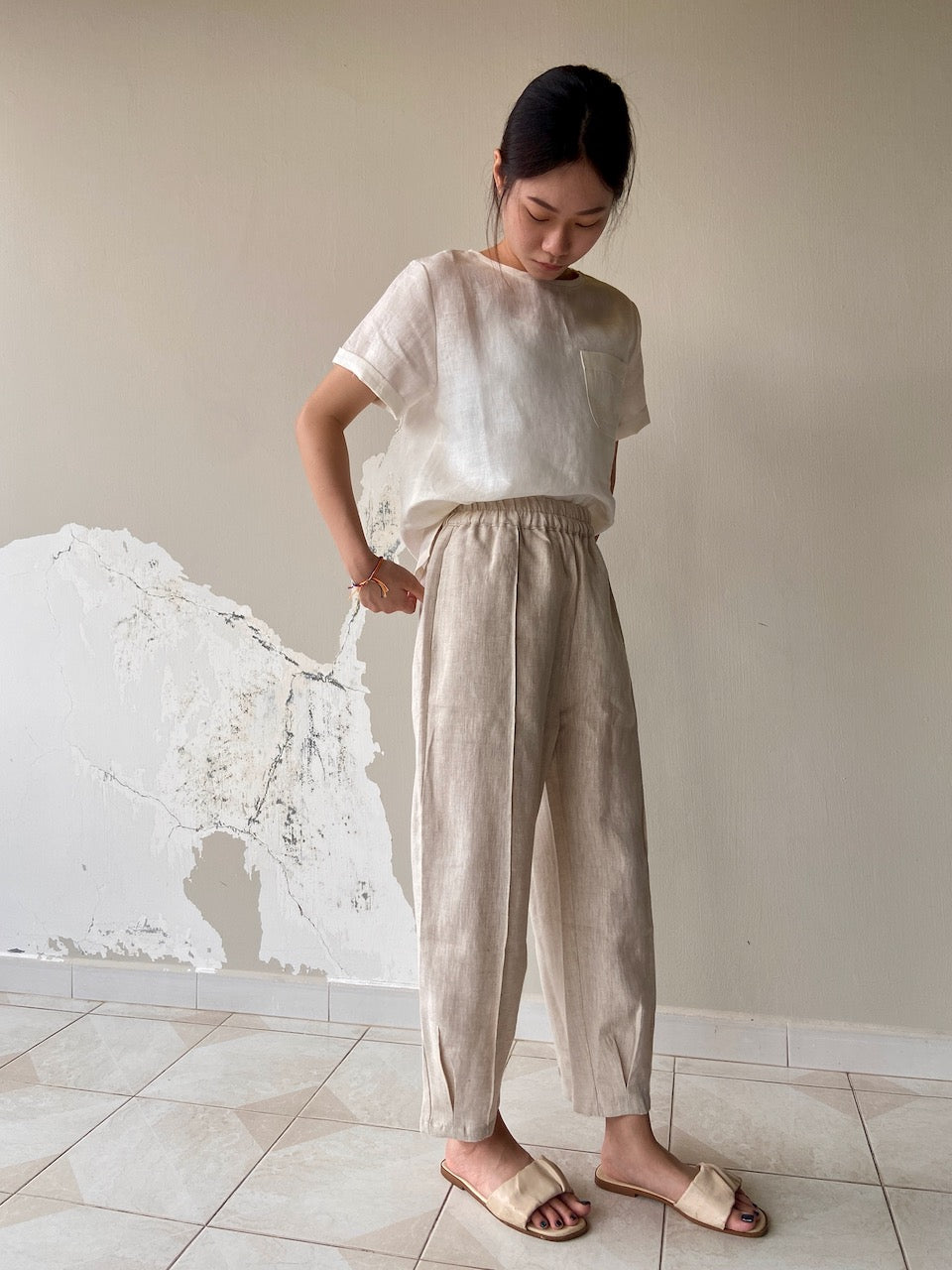 Linen Harem Pants in Natural