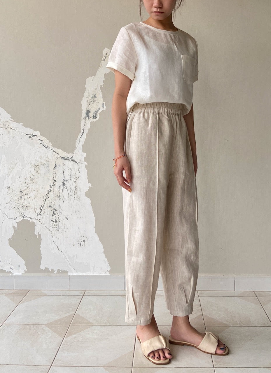 Linen Short Sleeve Top with Pocket in White