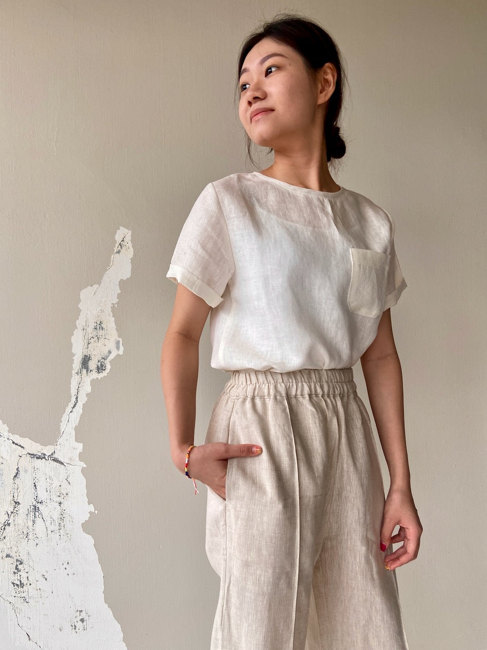 Linen Harem Pants in Natural