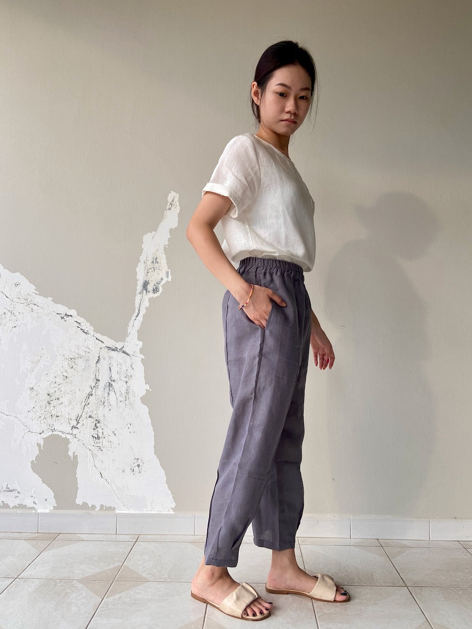 Linen Harem Pants in Dark Grey