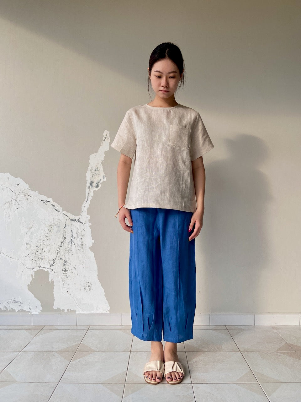 Linen Harem Pants in Dark Blue