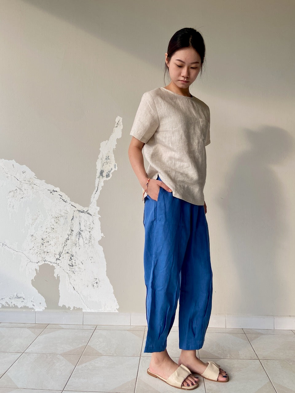 Linen Harem Pants in Dark Blue