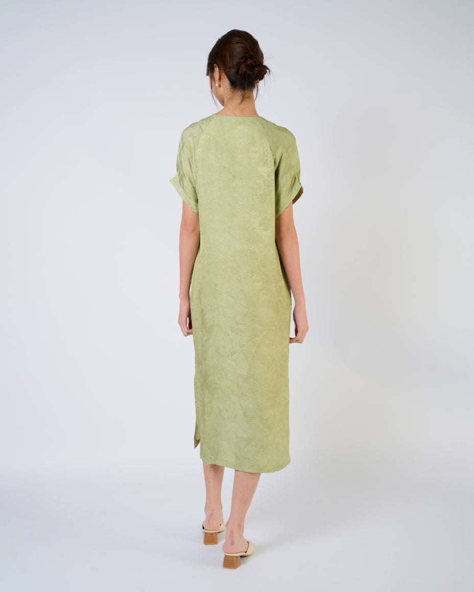 Bamboo Green Jacquard Silk Cheongsam Dress