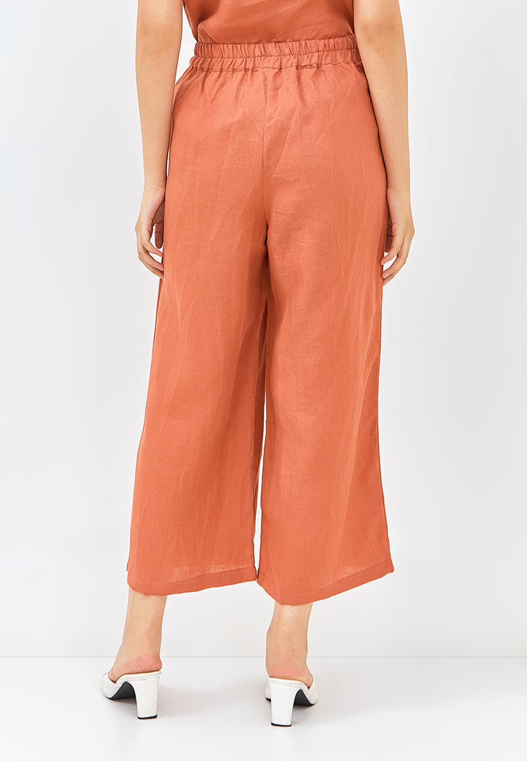 Linen Wide Leg Pants in Burnt Orange