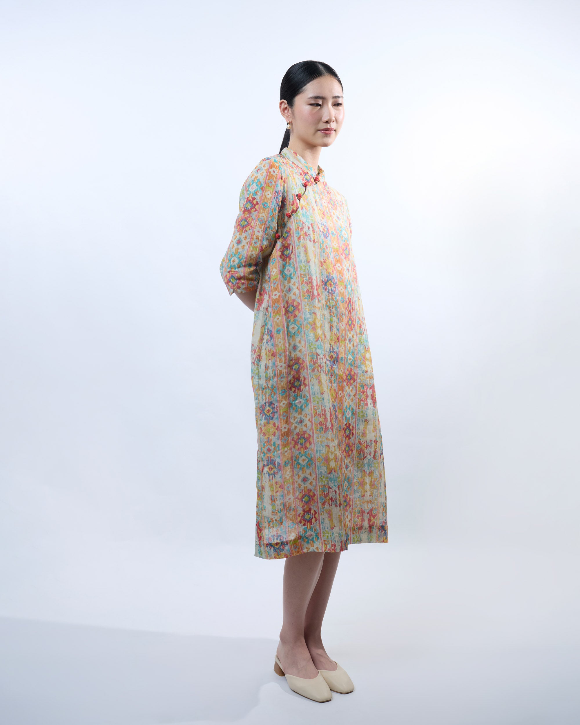 Red Geometric Cheongsam Dress