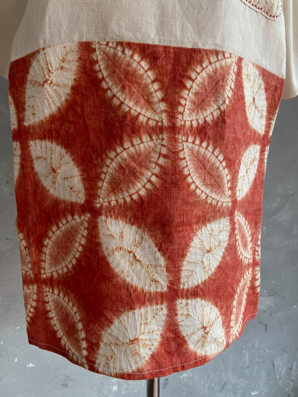 Shibori Naturally Dyed Batwing with Pocket Top - Flower Red