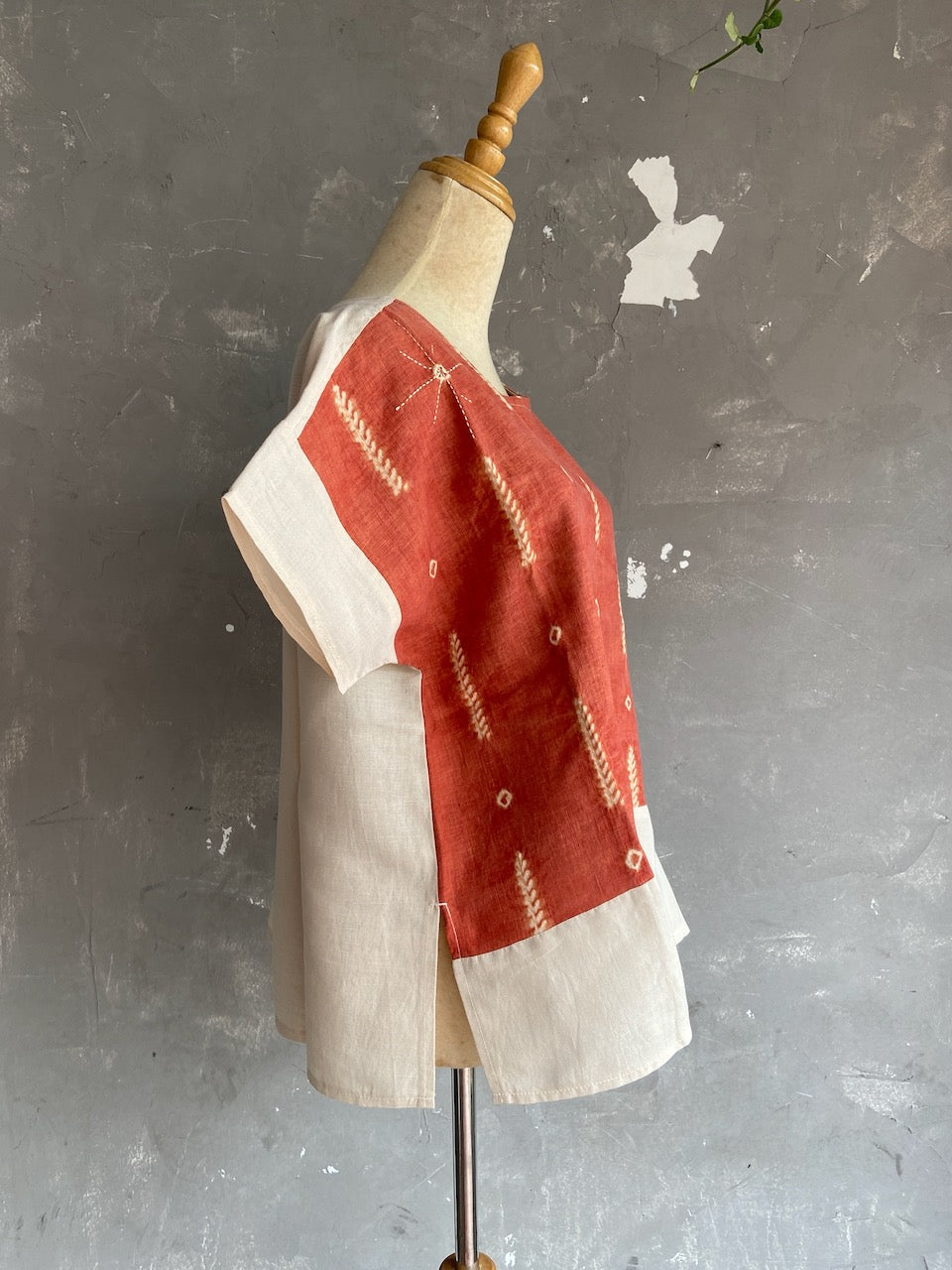 Shibori Naturally Dyed Flare Sleeve Top - Vines and Dots