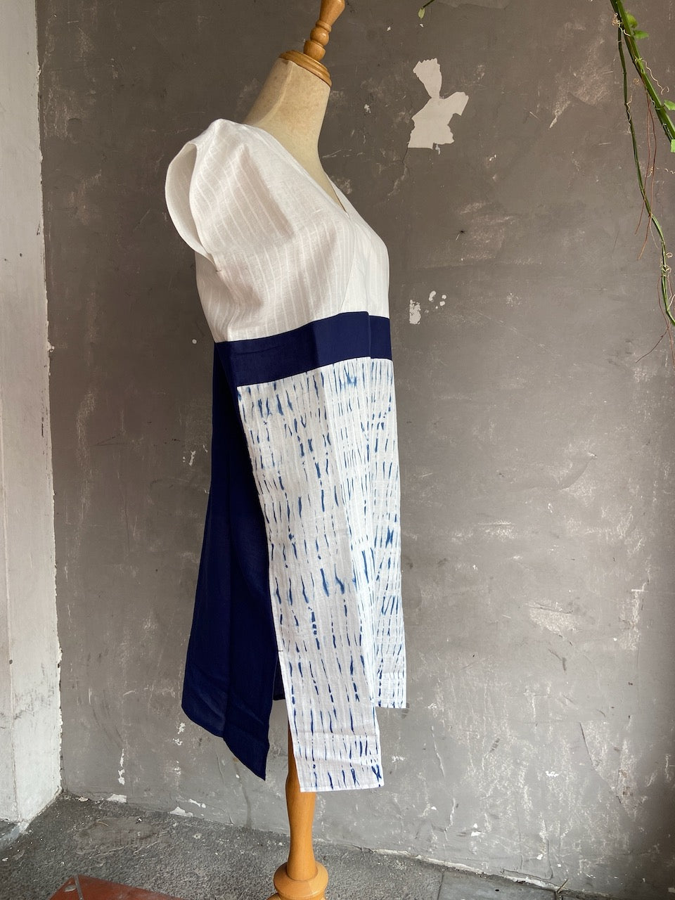 Shibori Naturally Dyed Kimono Dress - Broken Lines
