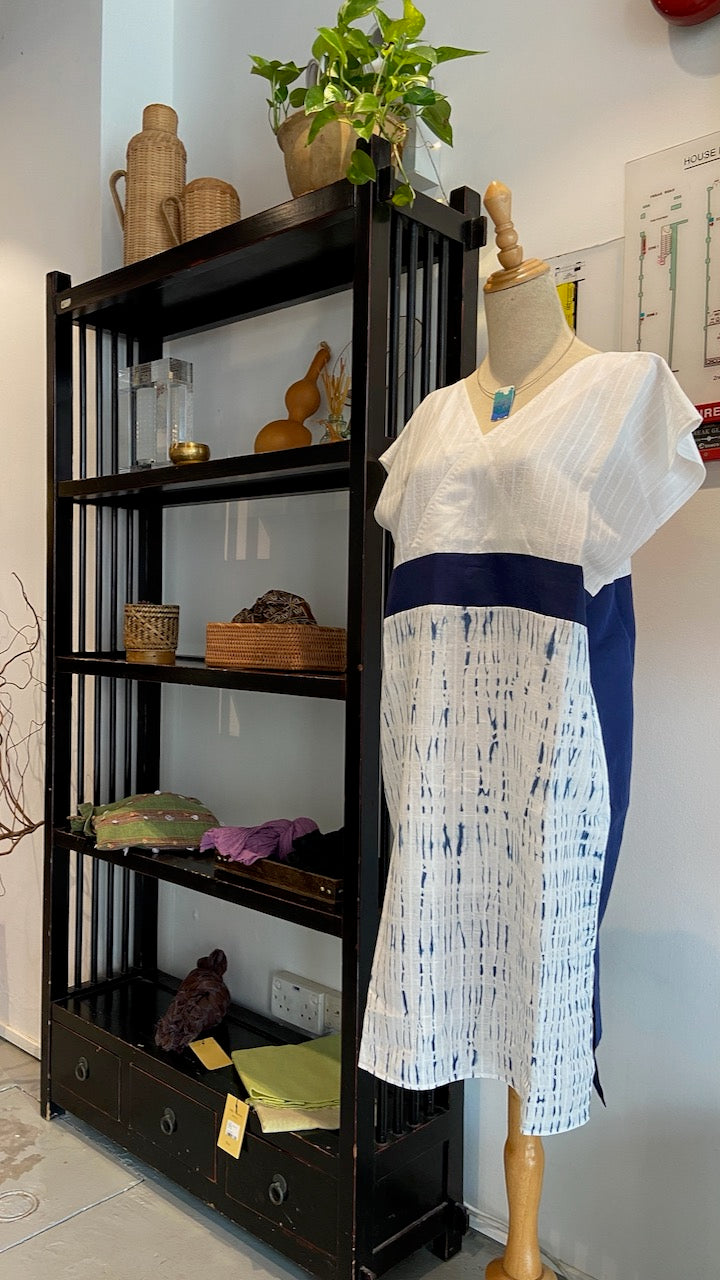 Shibori Naturally Dyed Kimono Dress - Broken Lines