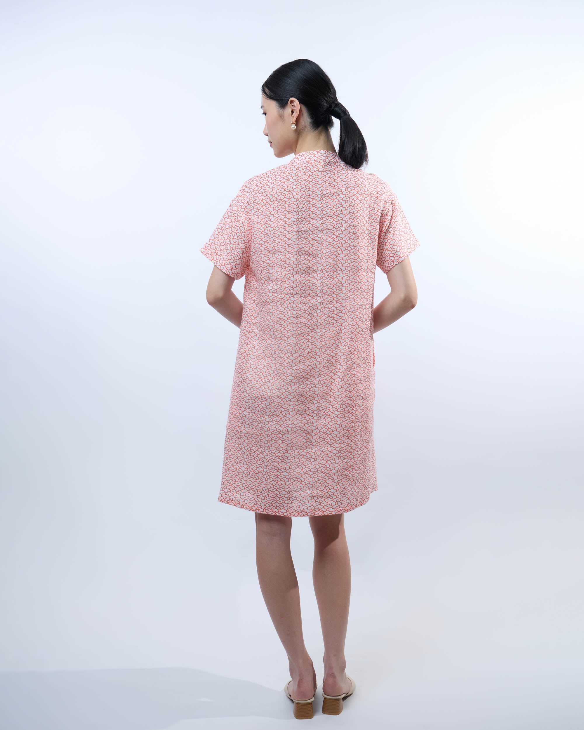 Short Sleeve Cheongsam Qipao Dress in Auspicious Cloud
