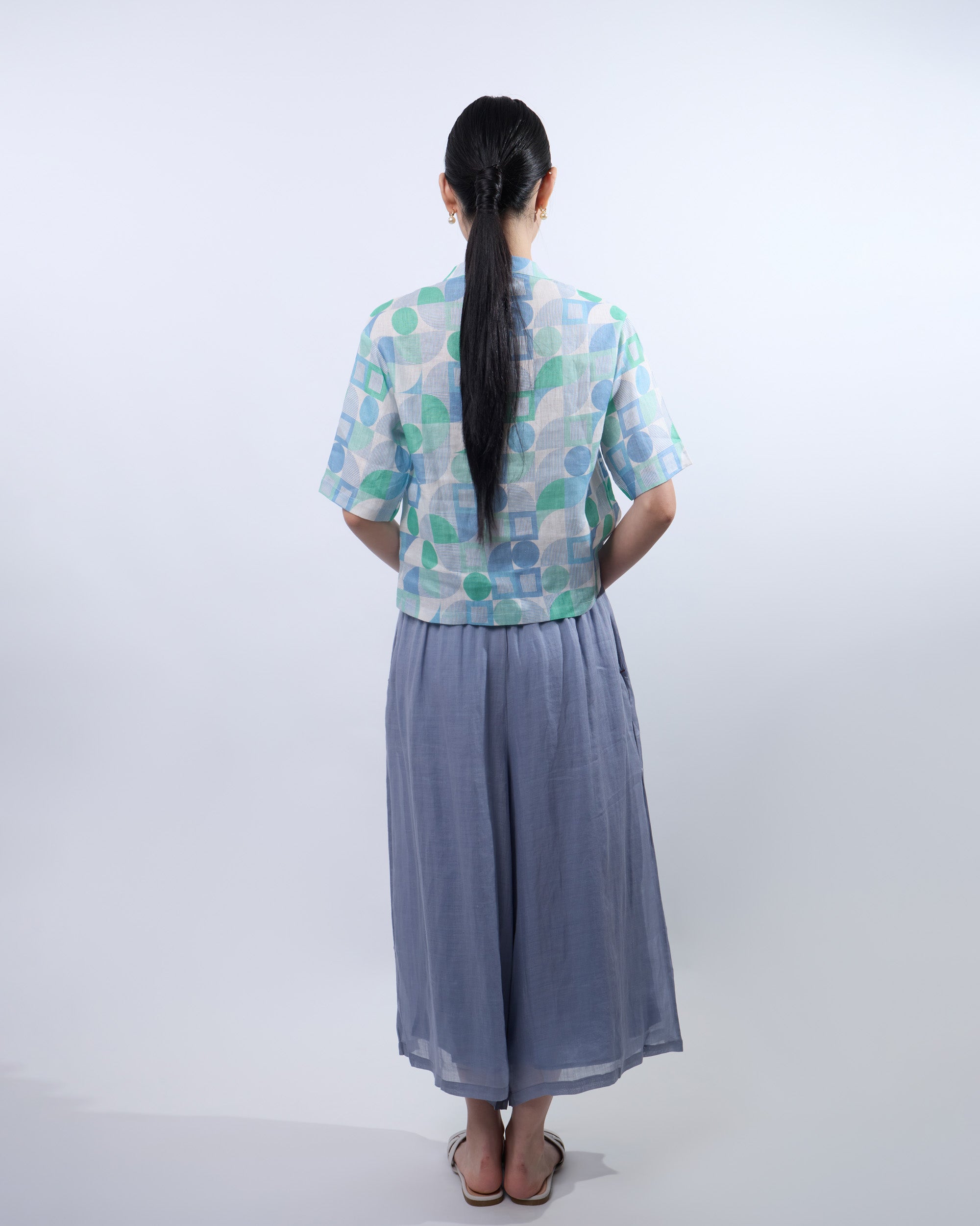Ramie Skirt Pants (Greyish Blue)