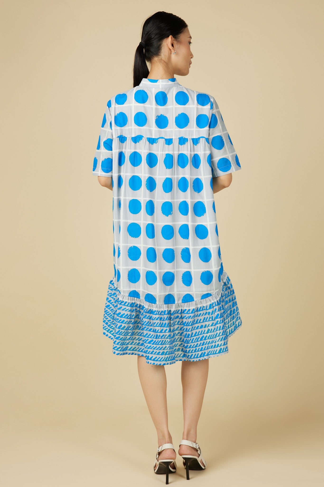 Celeste Cheongsam Dress in Blue Polka Dots