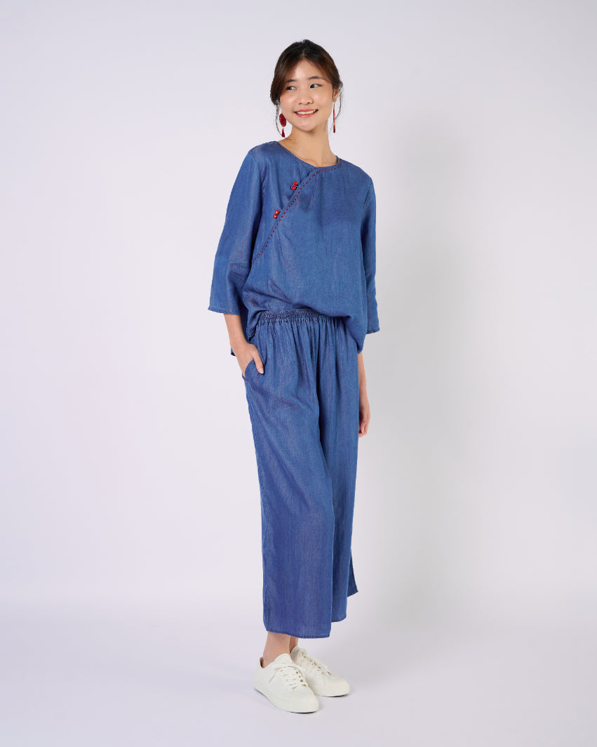 Indigo Blue Cheongsam Top