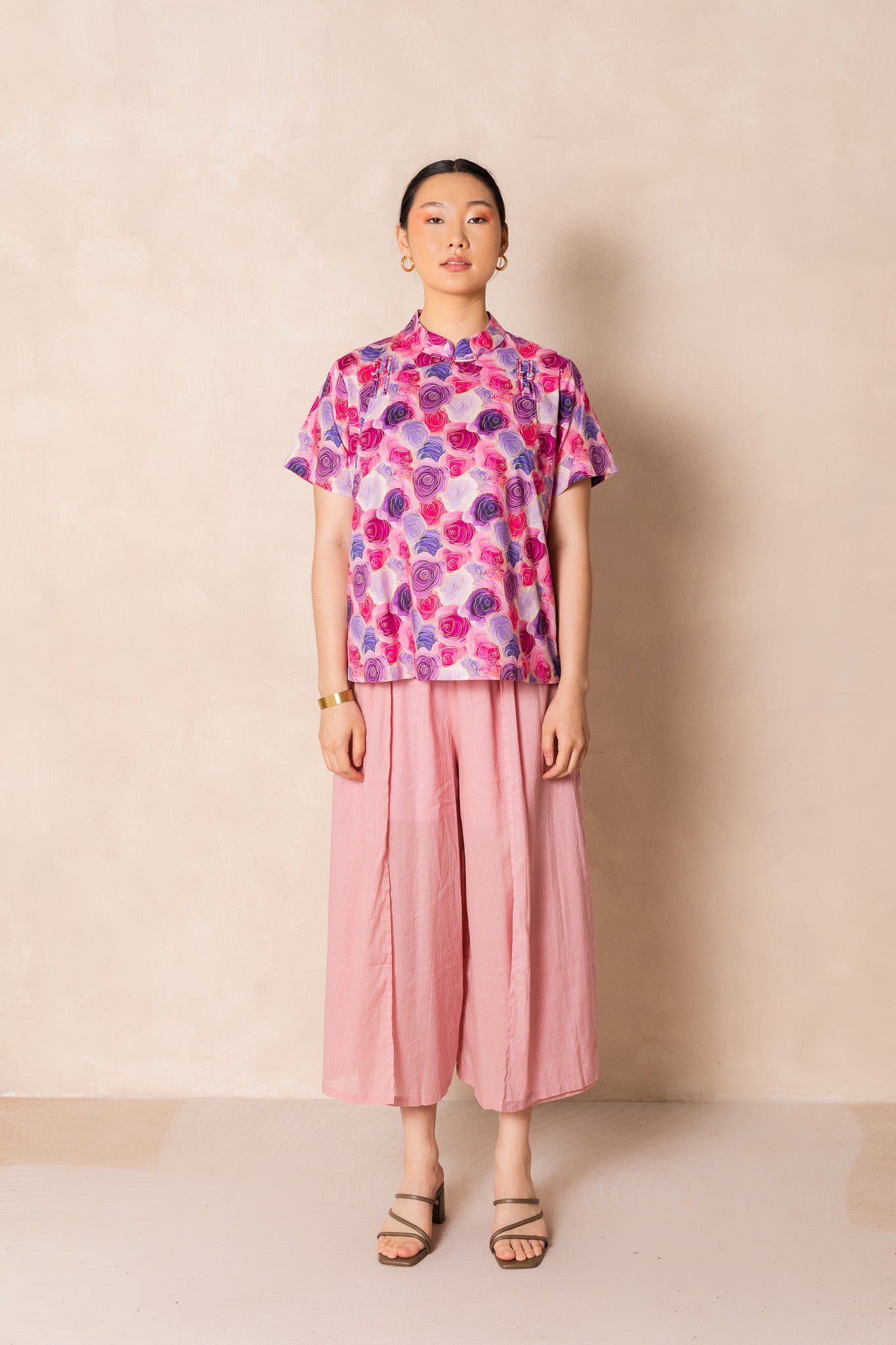 Water Colour Pink Rose Short Sleeve Cheongsam Top, available on You Living