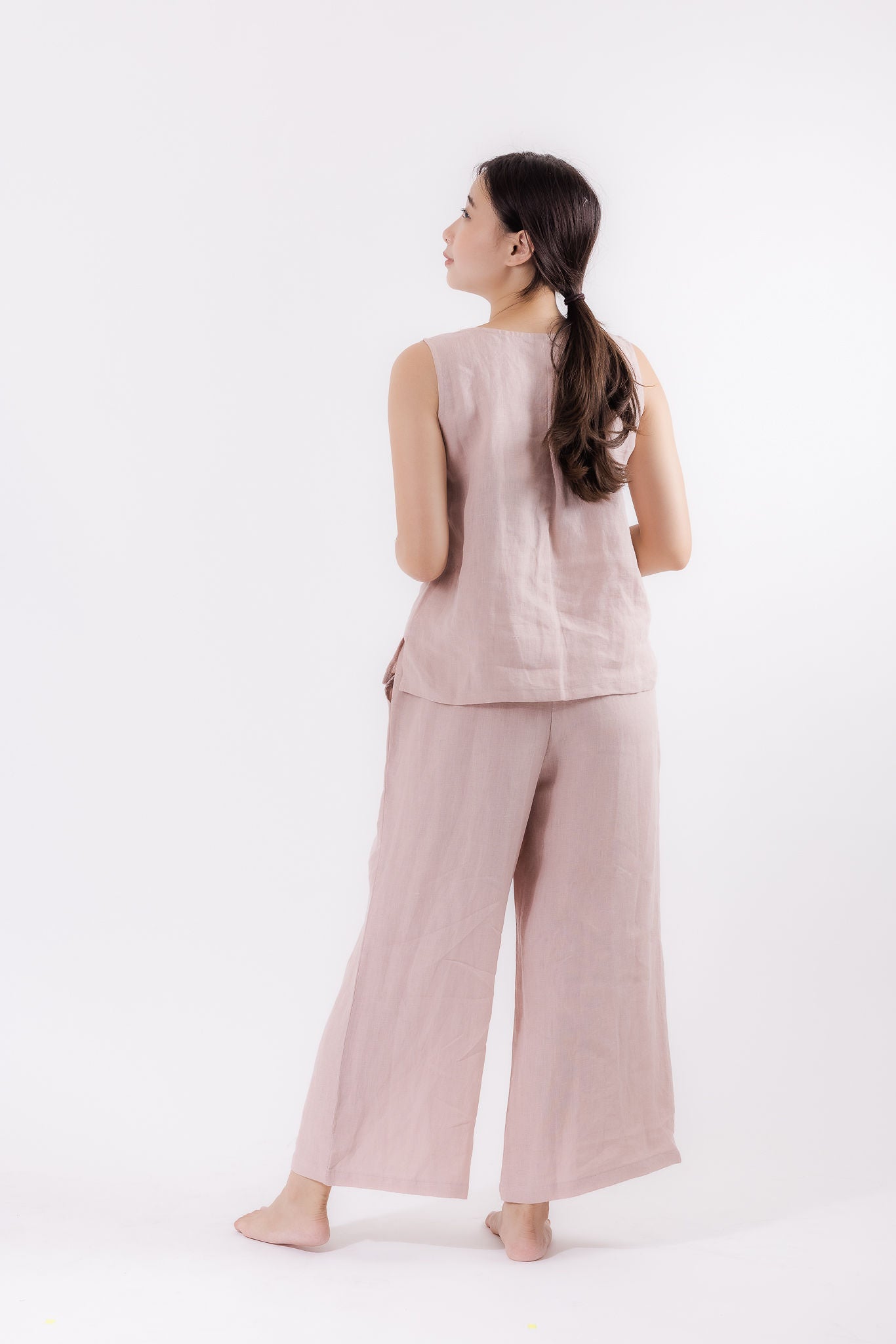 Linen Wide Leg Pants in Dusty Pink