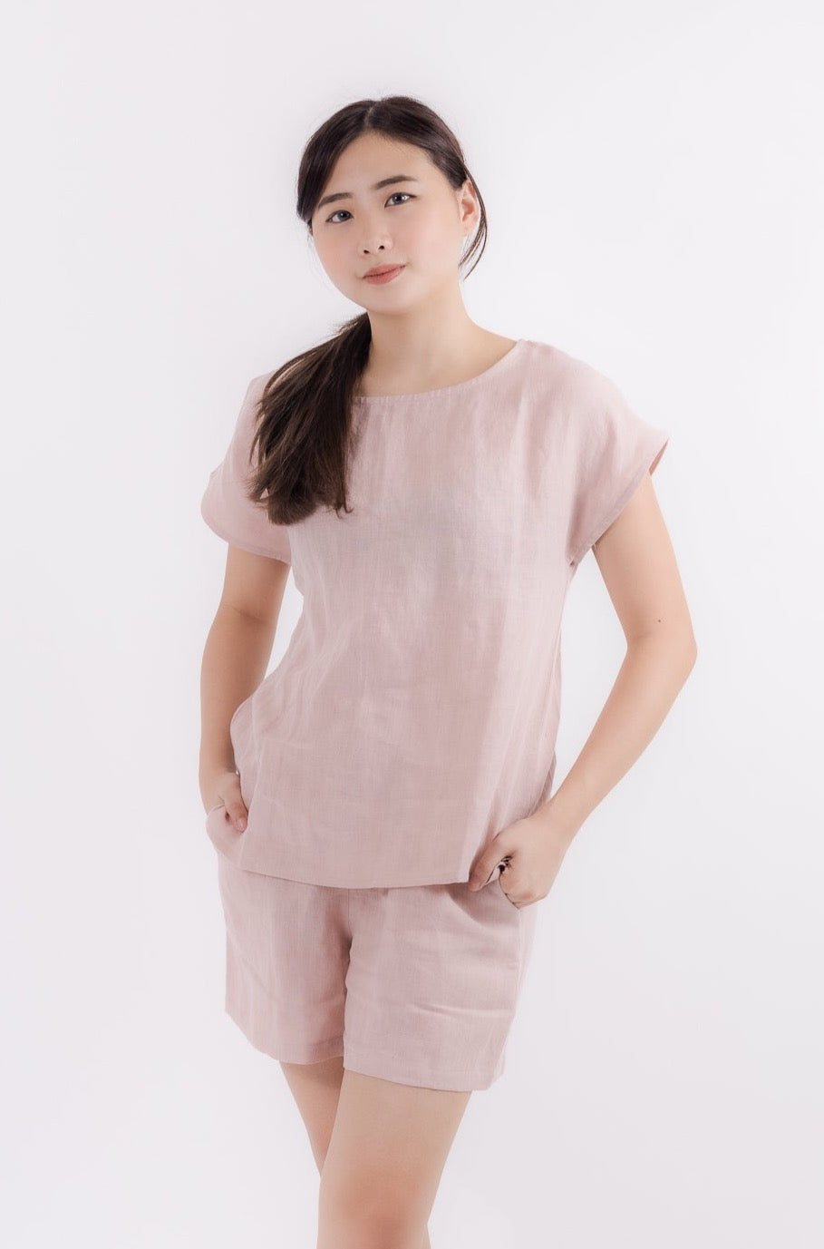 Linen Short Sleeve Top in Dusty Pink by You Living, available online with free Singapore delivery