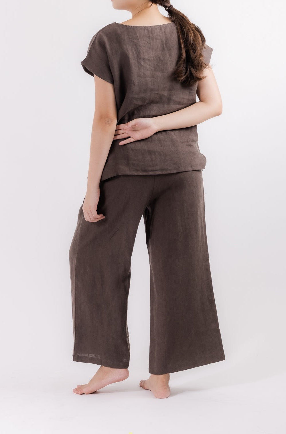 Linen Wide Leg Pants in Coffee Brown, available on You Living with free Singapore shipping