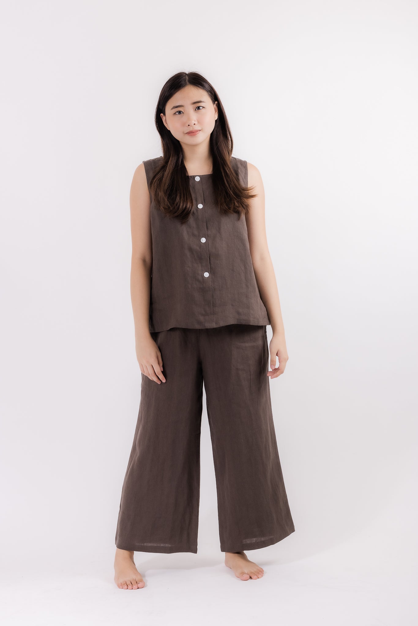 Linen Wide Leg Pants in Coffee Brown, available on You Living with free Singapore shipping